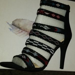 Black Microsuede 4inch heeled sandals